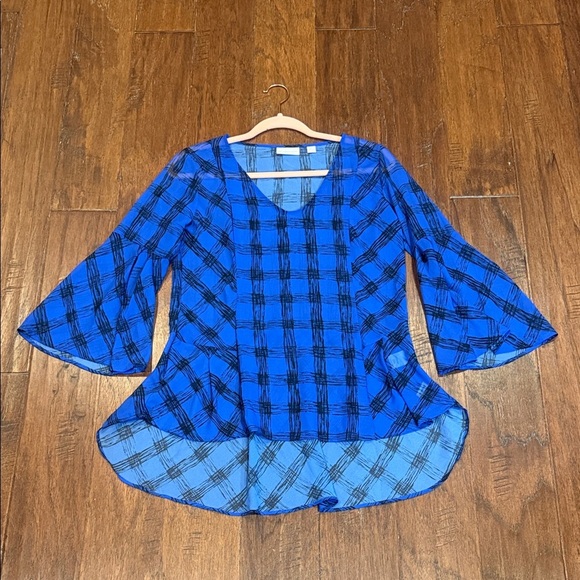 XS New York & Company Blue Checkered Tunic - Picture 1 of 8